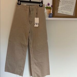 Zara Tan Flare Wide Leg Jeans High-Waisted